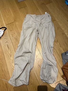 Beige Drawstring Casual Pants